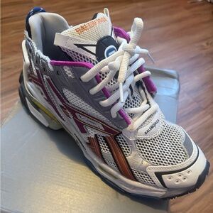 Balenciaga White Mesh Runner Sneaker with Pink & Brown Accents